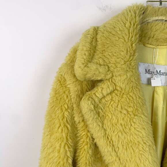 Max Mara Yellow Teddy Wool-Blend Double-Breasted Coat With Pockets Womens Outerw - Picture 3 of 8
